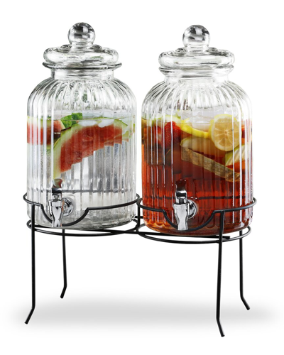 Stylesetter Style Setter Canyon Beverage Dispenser Set/2 With Black Metal Stand 1.3 Gal Each, 2.6 Gal Total In Clear