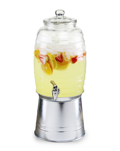 Stylesetter Oak Grove Dispenser W/ Glass Lid & Galvanized Base 320oz/ 2.5gal In Clear