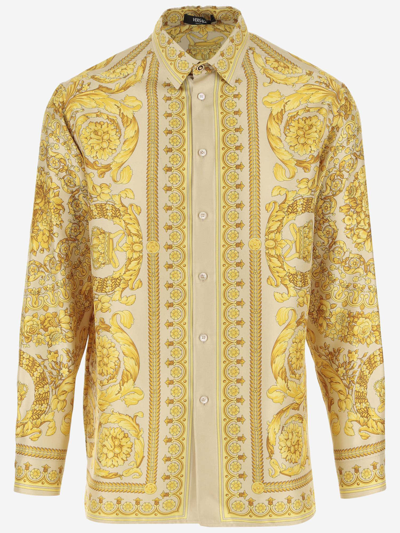 Versace Barocco-print Silk Shirt In Cream