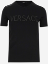 Versace Crystal Logo Crew Neck Top In Black