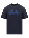 Versace Graphic Print Crew Neck T-shirt In Navy Blue