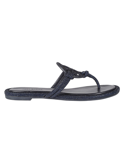 Tory Burch Miller Knotted Pave Embellished Sandals In Navy