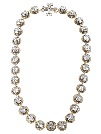 Tory Burch Crystal Embellished Necklace In Antique Light Brass/crystal