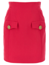 Balmain Button-embellished Virgin-wool Miniskirt In Fuchsia