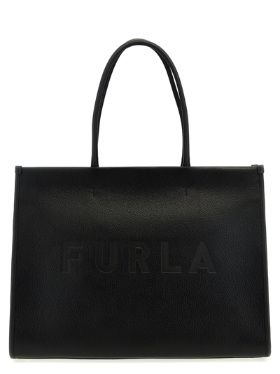 Furla Opportunity Logo Leather Tote Bag In Black