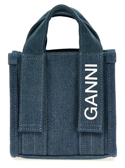 Ganni Mini Tech Shopping Bag In Light Blue
