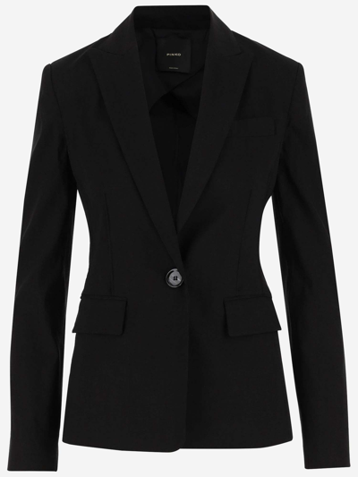 Pinko Linen And Viscose Blend Single-breasted Jacket In Black