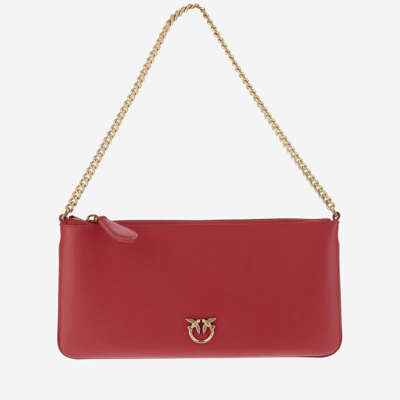 Pinko Leather Clutch Bag With Logo In Red
