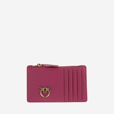 Pinko Love Birds Leather Card Holder In Pink
