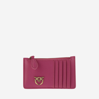 Pinko Love Birds Leather Card Holder In Pink
