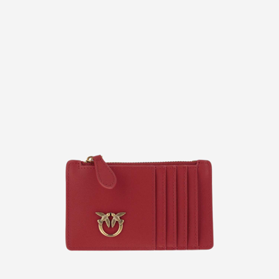 Pinko Love Birds Leather Card Holder In Red