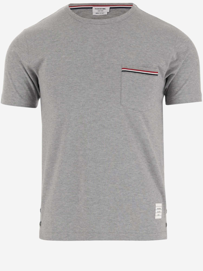 Thom Browne Cotton T-shirt In Lt Grey