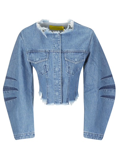 Marques' Almeida Round Sleeve Cropped Jacket In Mid Blue