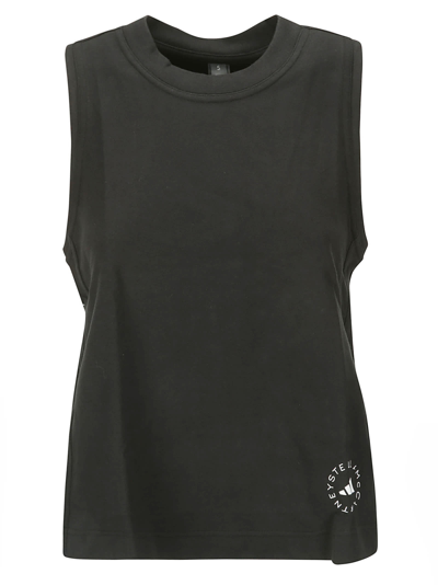 Adidas By Stella Mccartney Logo Printed Crewneck Tank Top In Black