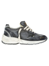 Golden Goose Running Dad Leather Sneakers In Dark Blue/silver/black