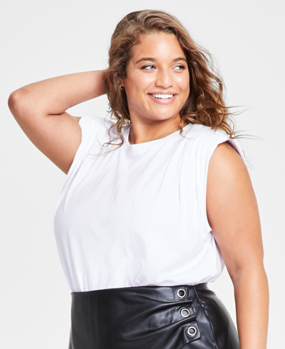Bar Iii Plus Size Cotton Pleated-shoulder Top, Created For Macy's In Bright White