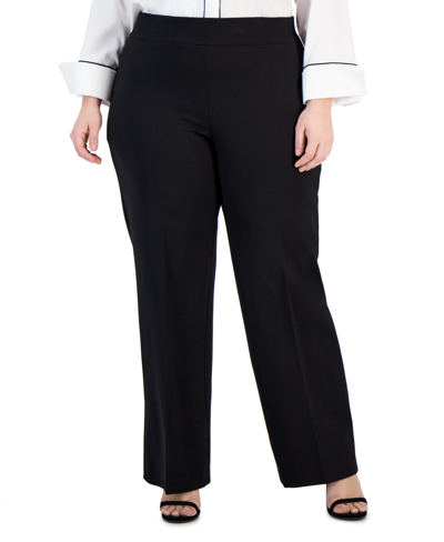 Anne Klein Plus Size Compression Pull-on Wide-leg Trousers In Anne Black