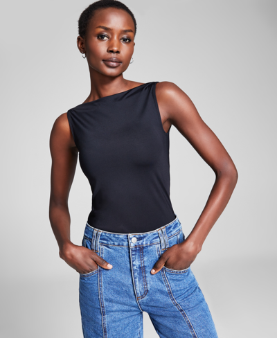 And Now This Women's Boat-neck Double-layered Sleeveless Bodysuit, Created For Macy's In Black