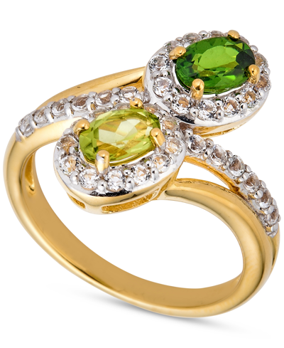 Macy's Amethyst (3/4 Ct. T.w.) & White Topaz (5/8 Ct. T.w.) Bypass Ring In 14k Gold-plated Sterling Silver In Peridot,white Topaz