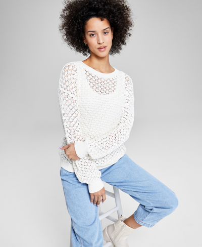 And Now This Women's Pointelle-knit Long-sleeve Sweater, Created For Macy's In Cally Lily