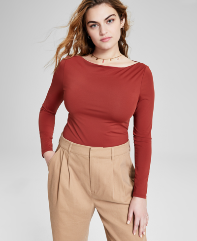 And Now This Women's Boat-neck Second-skin Long-sleeve Bodysuit, Created For Macy's In Fireside