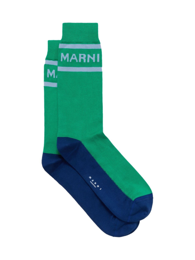 Marni Intarsia-knit Logo Ankle Socks In Green