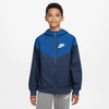 Nike Sportswear Windrunner Big Kids' (boys') Loose Hip-length Hooded Jacket In Blue