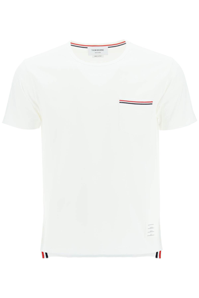 Thom Browne Striped Pocket Cotton T-shirt In White