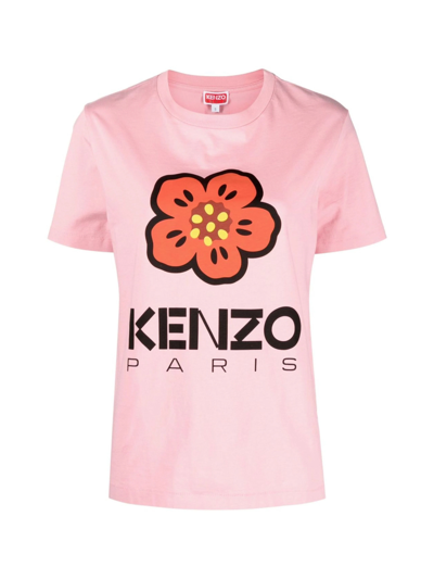 Kenzo Short-sleeve Graphic Logo T-shirt In Faded Pink