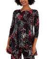 Jm Collection Petite Printed 3/4-sleeve Long Top, Created For Macy's In Deep Black Combo