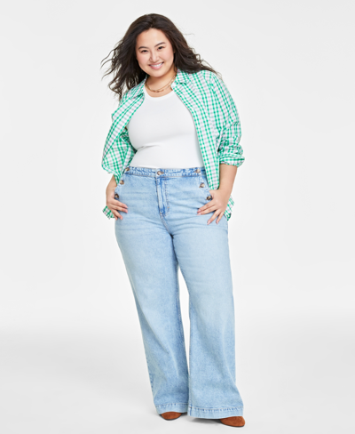 On 34th Plus Size Sailor High-rise Wide-leg Jeans, Created For Macy's In Light Wash