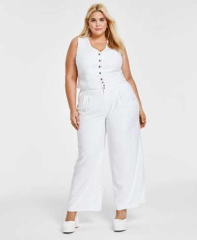 Bar Iii Plus Size Cropped Vest Wide Leg Pants Created For Macys In Bright White