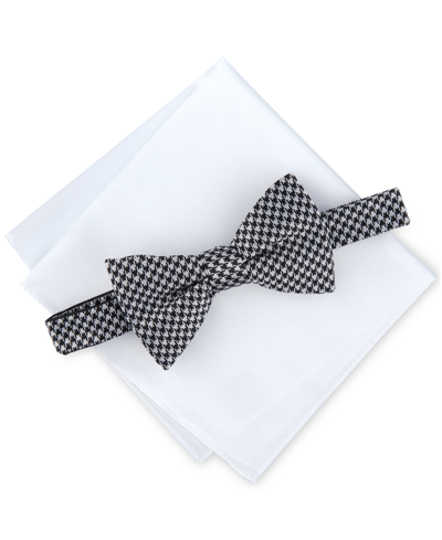 Alfani Men's Houndstooth Bow Tie & Pocket Square Set, Created For Macy's In Black