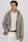 Reiss Taupe Water Repellent Removable Hooded Coat