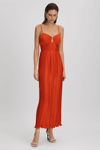 Amur Dannie Pleated Charmeuse Midi Dress In Crimson Red