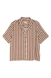 Shop Treasure & Bond Print Linen Blend Camp Shirt In Rust- Ivory Azorical Leaf