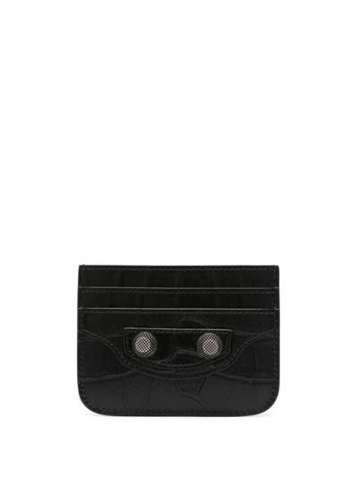 Balenciaga Le Cagole Cracked-effect Cardholder In Black