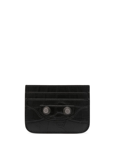 Balenciaga Le Cagolo Embossed Crocodile-effect Cardholder In Black