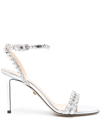 MACH & MACH -TONE AUDREY 95 CRYSTAL-EMBELLISHED SANDALS - WOMEN'S - PATENT LEATHER/METAL/GLASS/CALF LEATHER