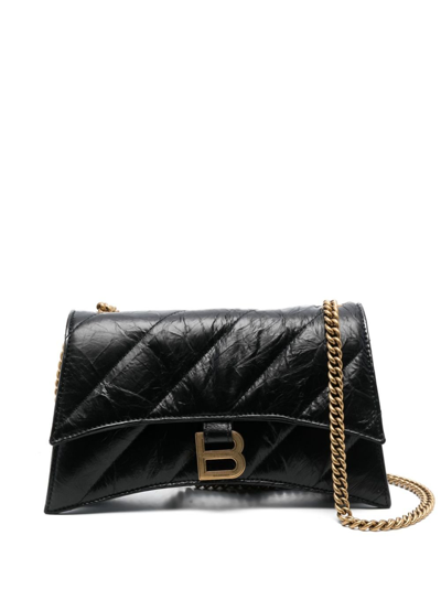 Balenciaga Crush Small Leather Shoulder Bag In Black