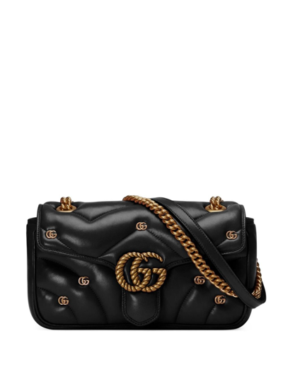 GUCCI BLACK GG MARMONT SMALL LEATHER SHOULDER BAG