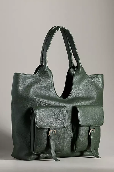 By Anthropologie Royal Buckle Slouchy Tote In Green