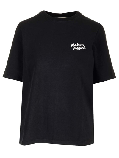 Maison Kitsuné Logo Embroidered Crewneck T In Black