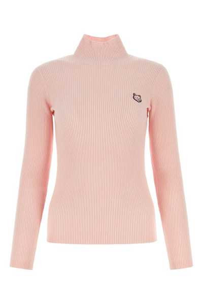 Maison Kitsuné Fox Head Patch Knitted Jumper In Pink
