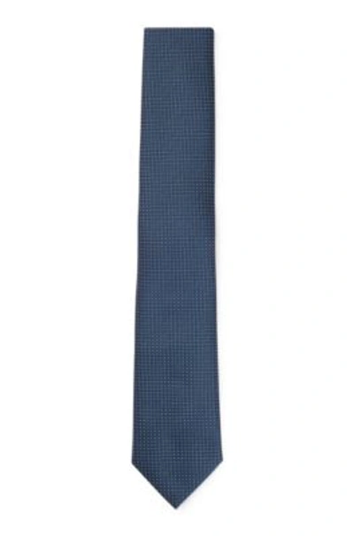 Hugo Boss Tie In Silk-jacquard With Micro Pattern In Dark Blue