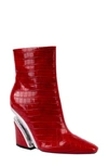 Ninety Union Women's Via Short Pointed Toe Croco Booties In Red