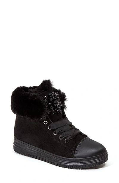 Ninety Union Women's Faux Fur Trim High Top Sneakers In Black