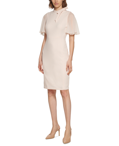 Calvin Klein Petite Chiffon Flutter-sleeve Sheath Dress In Blossom