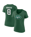 FANATICS WOMEN'S FANATICS AARON RODGERS GREEN NEW YORK JETS ICON NAME AND NUMBER V-NECK T-SHIRT