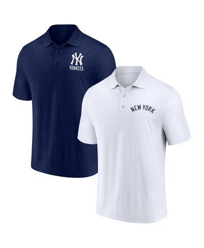 Fanatics Men's  Navy, White New York Yankees Two-pack Logo Lockup Polo Shirt Set In Navy,white